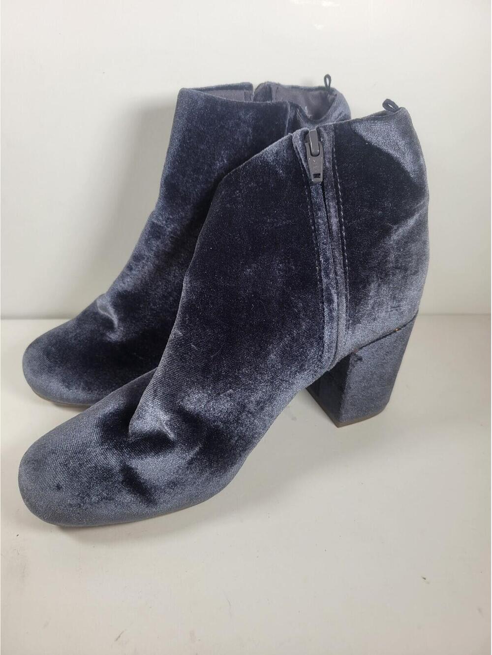 Old Navy velvet heel booties with side zip, steel blue, womens size 6.5